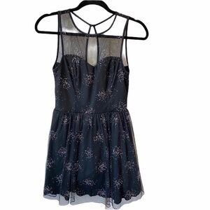 SPARKLING BEADED FROZEN SHEER MINI BLACK DRESS